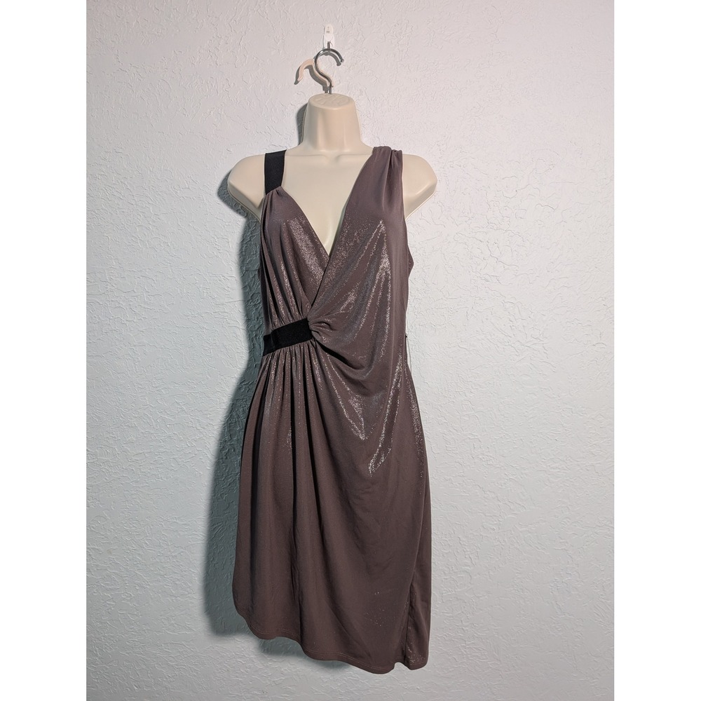 NWT Express Cocktail Dress Women M Mauve Metallic Shimmer Asymmetrical V-Neck